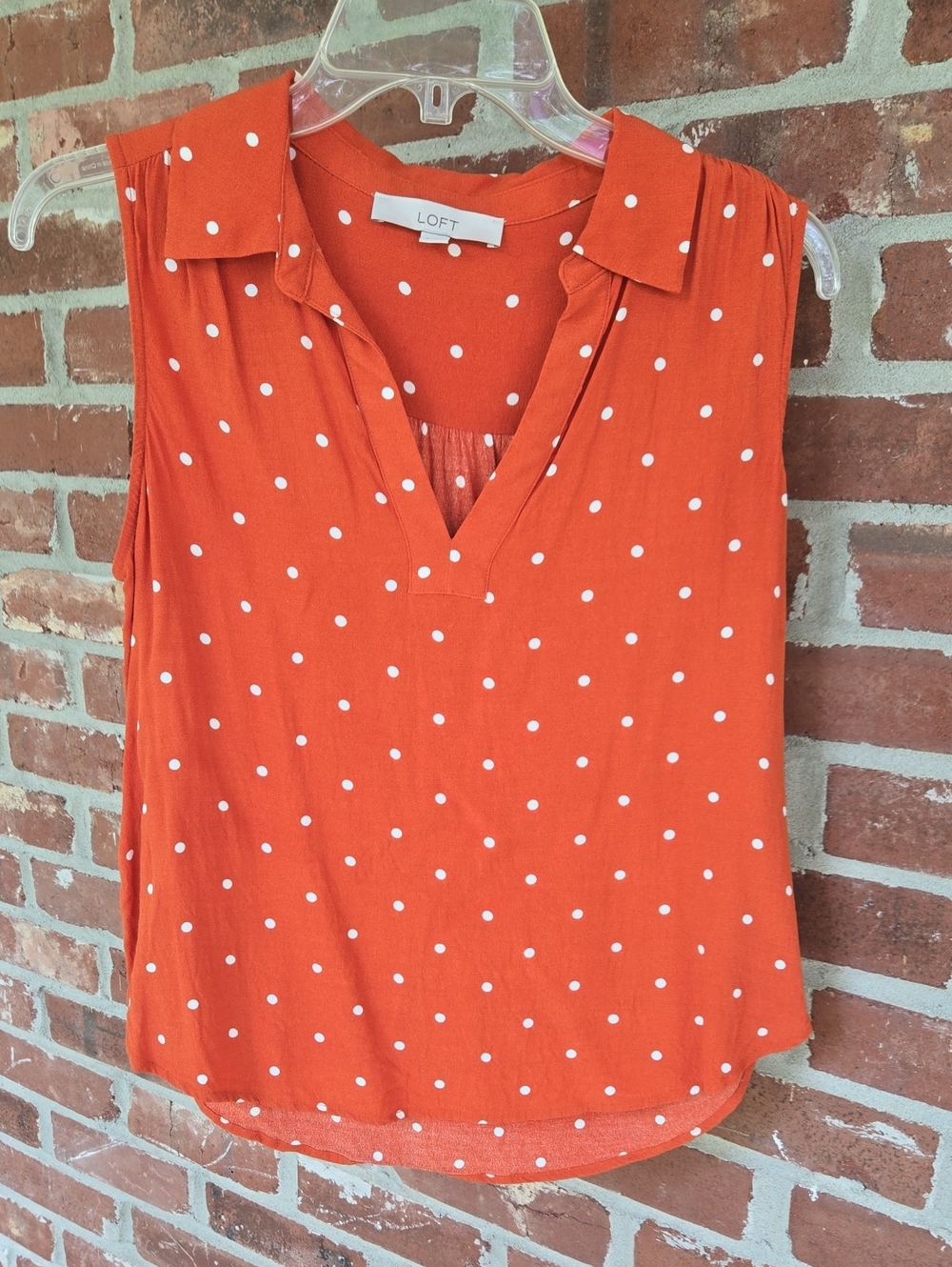 LOFT Orange Polka Dot Sleeveless V-Neck Camisole